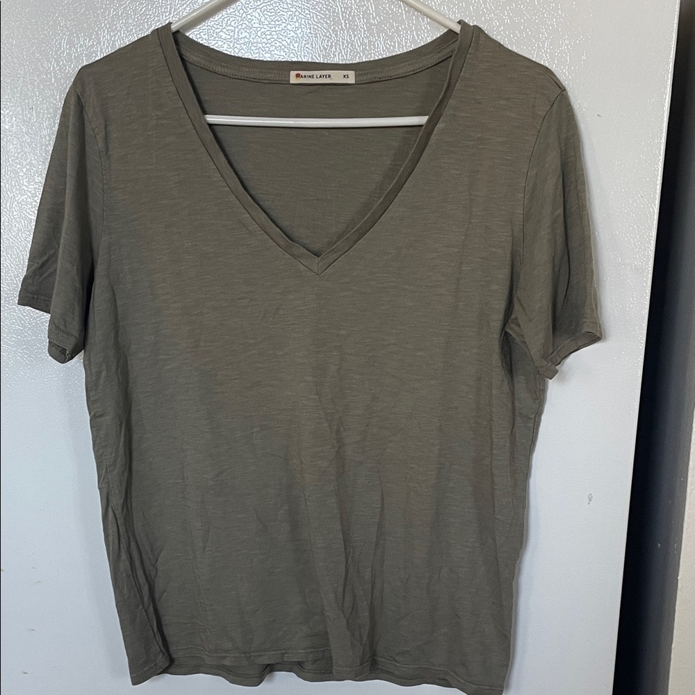 Marine Layer XS Gray Olive Green V-Neck Short Sleeve Tee Cotton‎ Modal Blend